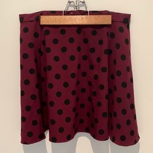 Maroon polka dot mini skirt size 10